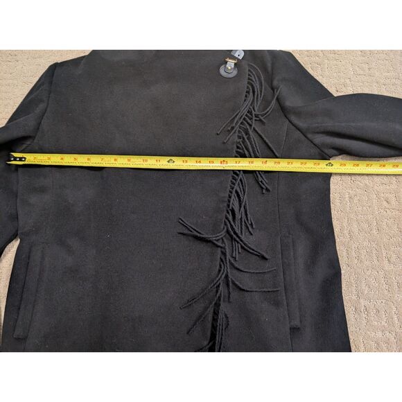 Lauren Ralph Lauren Cape Coat Women XXL Black Fringe Drape Wool Blend Mid Length - Picture 3 of 10